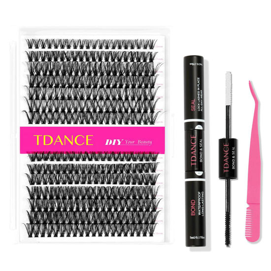 Picture of TDANCE DIY Lash Extension Kit 280 PCS Cluster Lashes Kit with D Curl, 10-16mm Mix Lash Clusters, Lash Bond and Seal, Lash Applicator for DIY Eyelash Extension Kit at Home(40D+50D-0.07D-10-16MIX Kit)