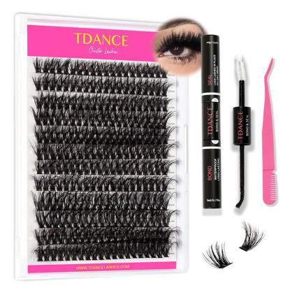 Picture of TDANCE Thick DIY Lash Extension Kit Cluster Lashes Kit with Mega Volume Lash Clusters, Lash Applicator, Lash Bond and Seal for DIY Eyelash Extension Kit at Home(Kit-Thick-60D,10-20mm)