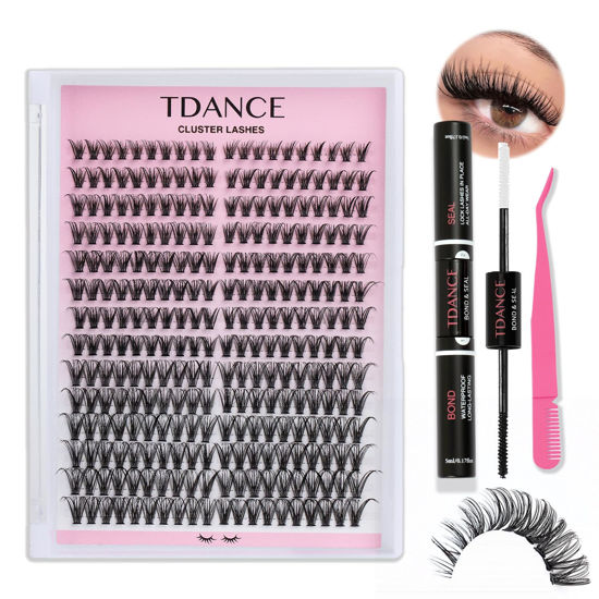 Picture of Natural Lash Clusters Kit Wispy Cluster Lashes D Curl Left&Right Cluster Kit Eyelashes Extensions Cat Eye Lashes with Lash Bond and Seal and Lash Tweezers by TDANCE (FOX-40D-9-16MIX KIT)