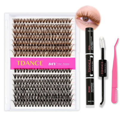 Picture of TDANCE DIY Lash Extension Kit 280 PCS Cluster Lashes Kit with Colored Lash Clusters, Lash Bond and Seal, Lash Applicator for DIY Eyelash Extension Kit at Home(Kit-40D-Black+Brown-10-16mm)