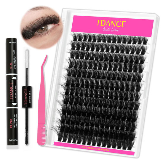 Picture of Thick Eyelash Extension Kit 10-20mm Lash Clusters 200D Individual Eyelashes With Bond,Seal, Applicator,DIY Extensions for Beginners(Thick-200D KIT,10-20mm)