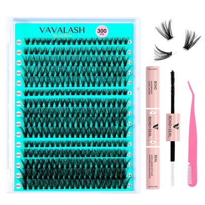 Picture of VAVALASH Lash Clusters Extensions Kit 300Pcs 3 Styles 30D 40D 50D-0.07-8-16MM Cluster Lashes Wispy DIY Individual Lashes, Lash Bond and Seal, Lash Tweezer for DIY at Home (30D+40D+50D-Kit)