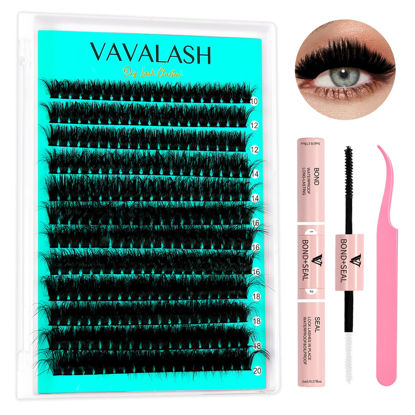 Picture of VAVALASH Lash Clusters Kit 80D 10-20mm Cluster Lashes Wispy Volume Individual Lashes, Lash Bond and Seal Glue, Lash Tweezer for DIY Lash Extension at Home (80D-10-20MIX-KIT)