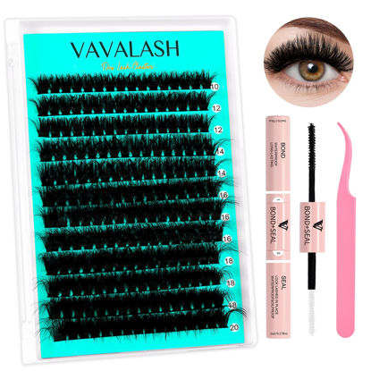 Picture of VAVALASH Lash Clusters Kit 100D 10-20mm Cluster Lashes Wispy Volume Individual Lashes, Lash Bond and Seal Glue, Lash Tweezer for DIY Lash Extension at Home (100D-10-20MIX-KIT)