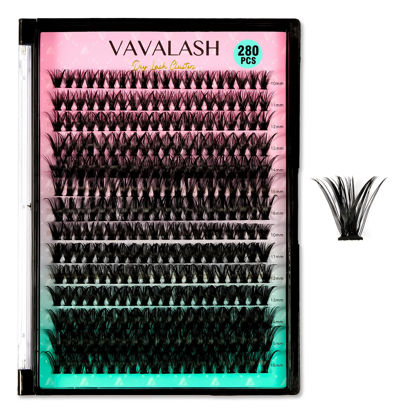 Picture of VAVALASH Individual Cluster Lashes 40D+50D-0.07-D-10-16MIX DIY Eyelash Extension 280 Lash Clusters Faux Mink Slik Individual Lashes Easy Full Lash Extensions DIY at Home (40D+50D-0.07-D-10-16mm Mix)