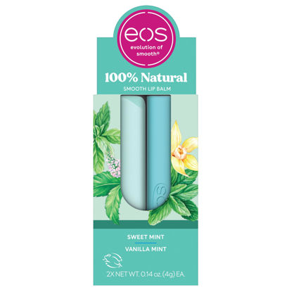 Picture of eos 100% Natural Lip Balm- Vanilla Mint & Sweet Mint, All-Day Moisture, Recyclable Carton, 0.14 oz, 2-Pack