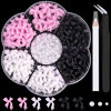 Picture of 1 Box 3D Bow Nail Charms and Flatback Pearls Set 11, 120 Pcs Pink White Black Cute Bow Charms for Nail Design + 2-4mm White Nail Pearls with Pickup Tweezer and Pencil for Nail Art Decoration