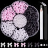 Picture of 1 Box 3D Bow Nail Charms and Flatback Pearls Set 4, 120 Pcs Cute Bow Charms for Nail Design + 2-4mm White Nail Pearls with Pickup Tweezer and Pencil for Nail Art Decoration