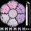 Picture of 1 Box 3D Bow Nail Charms and Flatback Pearls Set 3, 120 Pcs Cute Bow Charms for Nail Design + 2-4mm White Nail Pearls with Pickup Tweezer and Pencil for Nail Art Decoration