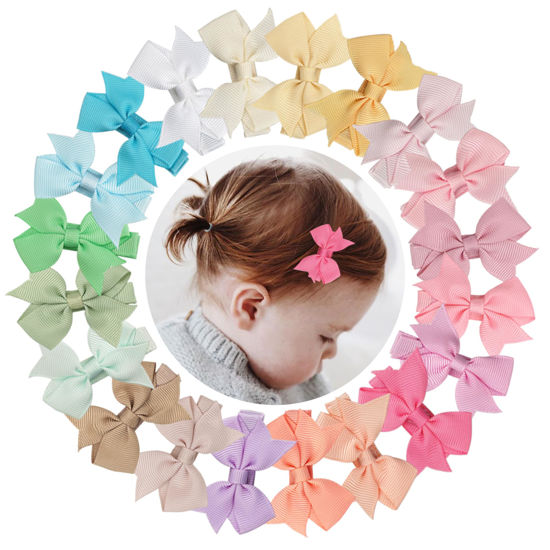 Picture of CLLOT Hair Clips, 20Pcs Tiny 2" Baby Hair Bows Fully Covered Barrettes Clips for Baby Girls Infants Toddlers Child Kids and Little Girls