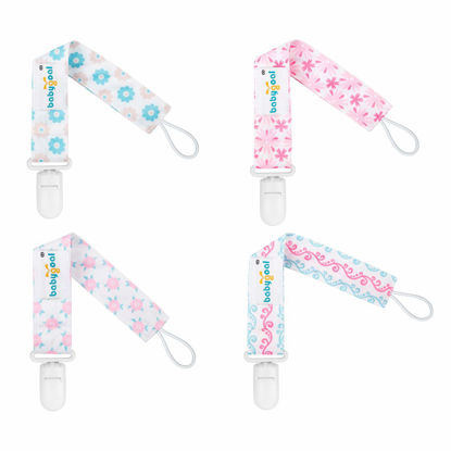 Picture of Babygoal Floral Pacifier Clips, 4 Pack Binky Paci Holder and Leash for Boys and Girls Fits for Most Pacifier, Binkie Styles & Baby Teethers & Toys and Gift 4PS08-B