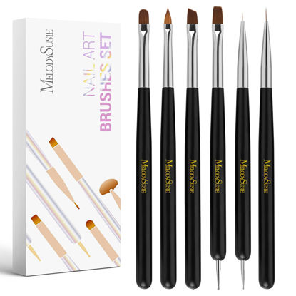 Picture of MelodySusie Nail Art Brushes Set,6pcs Professional Pen,Nail Art Tools Kit with Painting Dotting Line Pen for Gel Polish Nail Design Nail Carving French Nails for Home DIY Salon Use