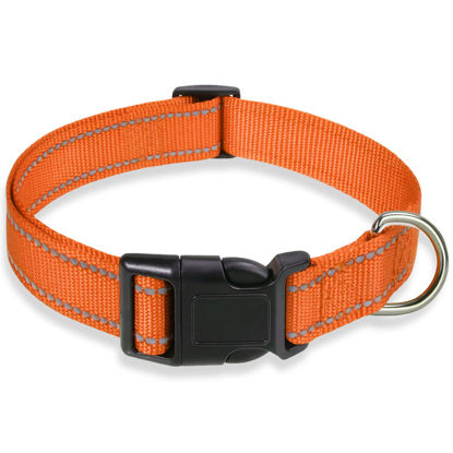 Picture of Reflective Dog Collar with Buckle Adjustable Safety Nylon Collars for Small Medium Large Dogs, Orange XS