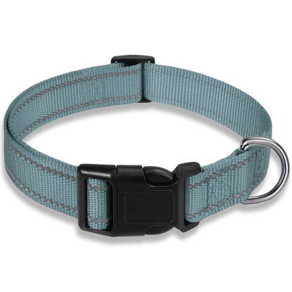 Picture of Reflective Dog Collar with Buckle Adjustable Safety Nylon Collars for Small Medium Large Dogs, Grey S