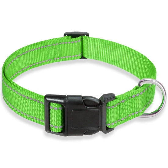 Picture of Reflective Dog Collar with Buckle Adjustable Safety Nylon Collars for Small Medium Large Dogs, Grass Green XS