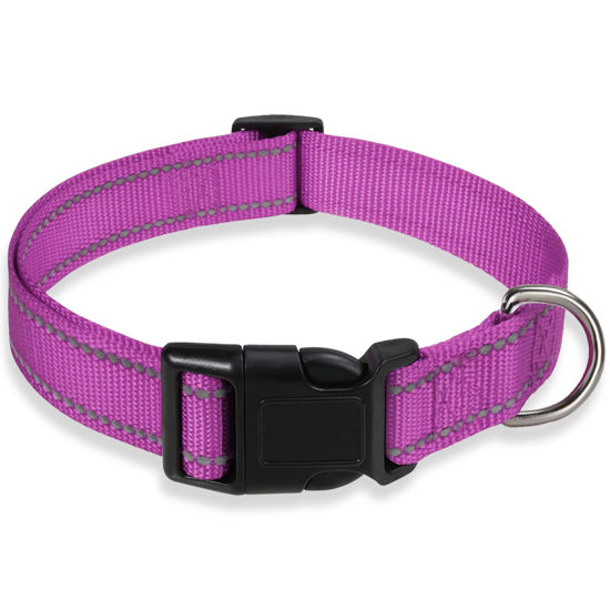 Picture of Reflective Dog Collar with Buckle Adjustable Safety Nylon Collars for Small Medium Large Dogs, Purple XS