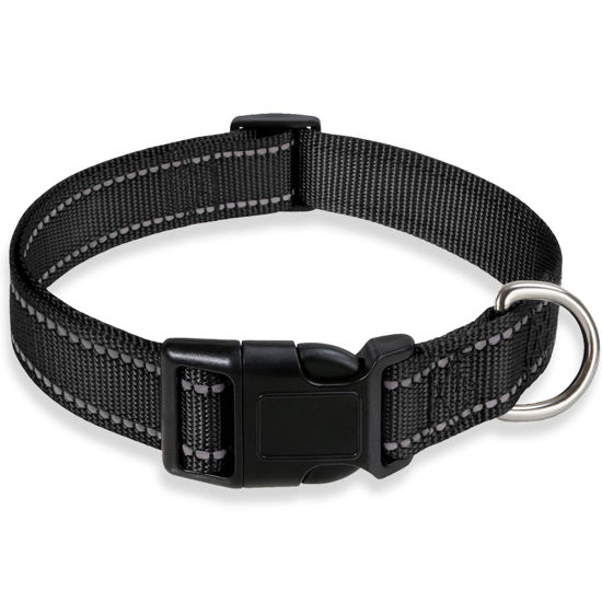 Picture of Reflective Dog Collar with Buckle Adjustable Safety Nylon Collars for Small Medium Large Dogs, Black S