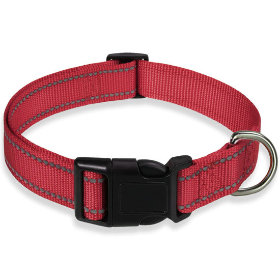 Picture of Reflective Dog Collar with Buckle Adjustable Safety Nylon Collars for Small Medium Large Dogs, Red XS