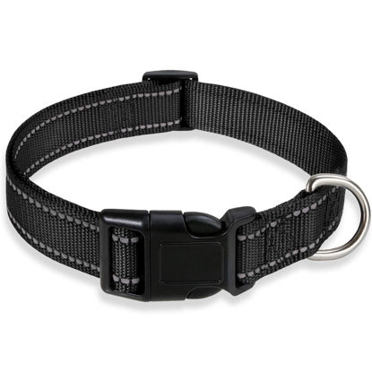 Picture of Reflective Dog Collar with Buckle Adjustable Safety Nylon Collars for Small Medium Large Dogs, Black XS