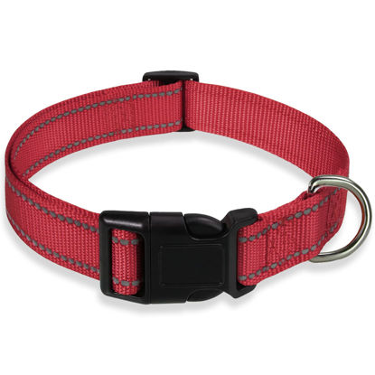 Picture of Reflective Dog Collar with Buckle Adjustable Safety Nylon Collars for Small Medium Large Dogs, Red XXS