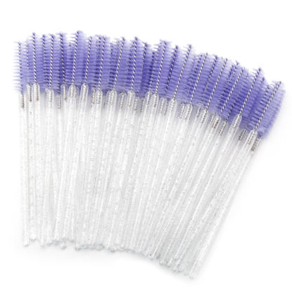 Picture of G2PLUS 100PCS Disposable Mascara Brushes, Crystal Lash Brush Makeup Kit, Adjustable Eyelash Spoolies for Eyelash Extensions, Eyebrow and Makeup (White + Purple)