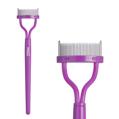 Picture of Eyelash Separator Eyelash Comb Lash Separator Tool MSQ Mascara Brush Eyelash Brush Separator Mascara Comb Arc Designed Mascara Applicator With Cover Purple (1PCS)