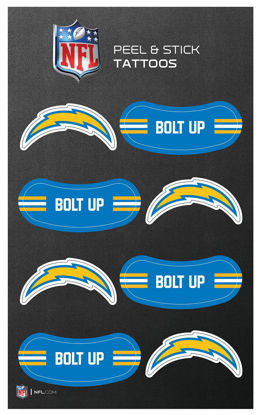 Picture of Rico Industries NFL Football Los Angeles Chargers Peel & Stick Temporary Tattoos - Eye Black - Game Day Approved!