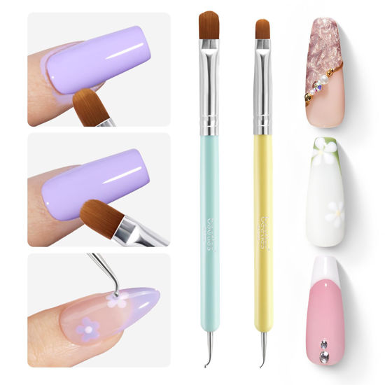 Picture of Beetles Nail Art Brushes Cleaning Brush 2 PCS Nail Clean Up Brush with Dotting Tool for Manicure Size16+Size 6 Nail Art Design Acrylic Nail Brush design French Tip Tool Nail Brushes For Nail Art