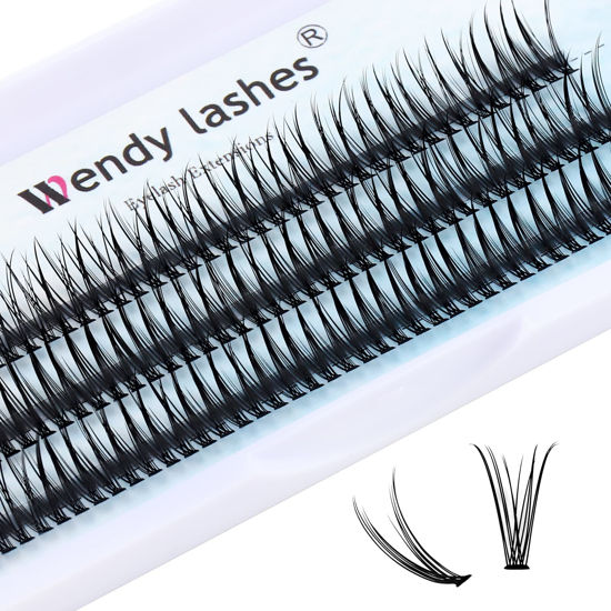 Picture of Individual Lash Clusters Volume Lashes Fishtail Lashes DIY Eyelash Extension Natural Curl Black Helt Bonded Soft Lash Extensions by WENDY LASHES (0.10-D-13mm)