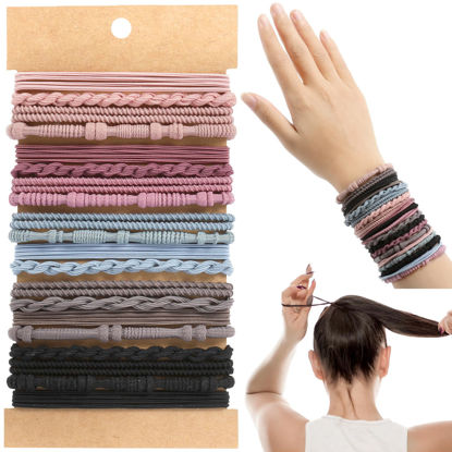 Picture of OHCISP Boho Hair Ties, 20 PCS of 4 Styles Cute Hair Bands for Thick or Thin Hair, No Damage, Pink Elastic Hair Accessories for Girls and Women