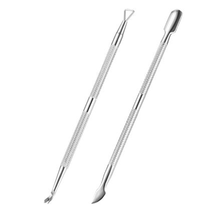 Picture of 2PCS Cuticle Pusher and Cutter Remover, Xunxmas Salon Nail Scraper for Gel Polish, Stainless Steel Manicure and Pedicure Cleaner Tool for Fingernail and Toenail (Silver)