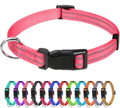 Picture of TagME Reflective Nylon Dog Collars, Adjustable Classic Dog Collar with Quick Release Buckle for Puppy, Baby Pink, 3/8" Width