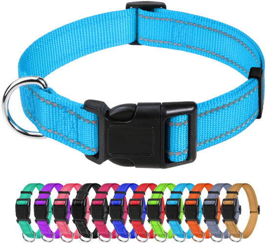 Picture of TagME Dog Collars for Small Dogs, Reflective Nylon Dog Collar with Quick Release Buckle, Small Dog Collar for Boys, Sky Blue, 3/8" Width