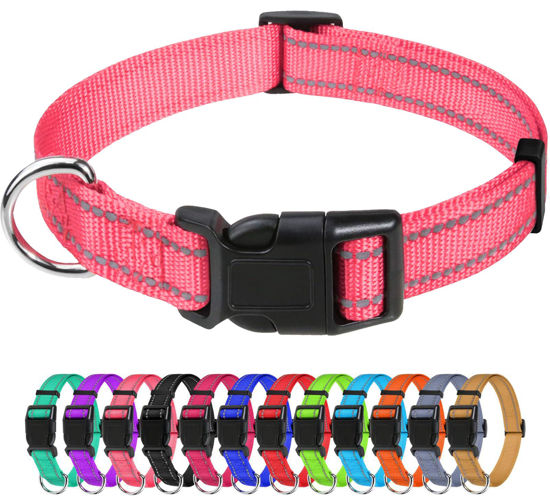 Picture of TagME Small Dog Collars, Adjustable Reflective Nylon Dog Collar with Quick Release Buckle for Small Dogs, Baby Pink, 5/8" Width