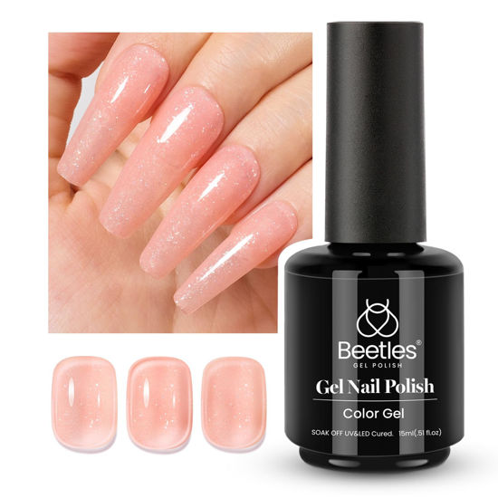 Picture of Beetles Neutral Gel Polish, Nude Pink Jelly Gel Nail Polish, 15ml Glitter Delicate Ballet Gel Polish, Soak Off U V Led Nail Light Gel Nail Art Design DIY Salon at Home Manicure Gift for Women