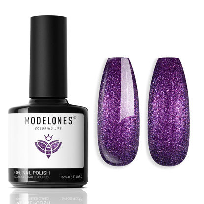 Picture of modelones Chameleon Gel Nail Polish, 15ML Shimmer Purple Gel Polish Glitter Sparkle Gel Nail Soak Off Led Summer Nail Gel Polish for Women Girl DIY Nail Art Gift