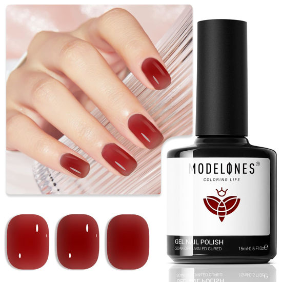 Picture of Modelones Jelly Gel Nail Polish, 15 ML Red Gel Polish Wine Red Nal Polish Neutral Gel Polish Art Design Translucent Sheer Red Gel Nail Polish Soak Off LED Nail Lamp Manicure Salon DIY Girls Women Gift