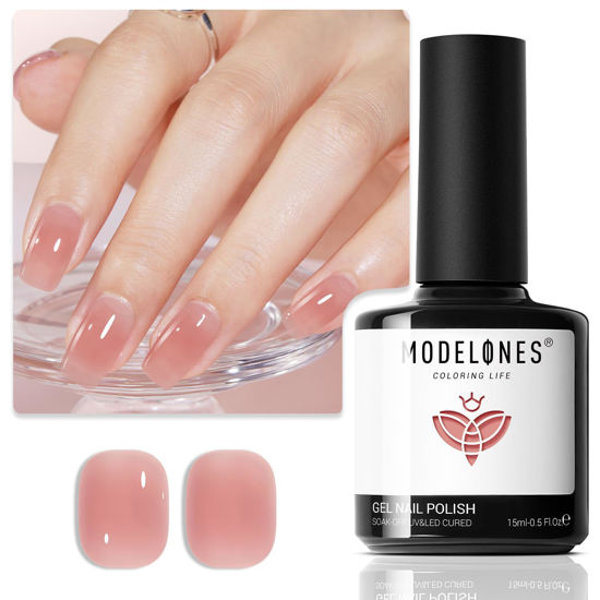 Picture of Modelones Jelly Gel Nail Polish, 15 ML Nude Pink Gel Polish Sheer Natural Pink Translucent Jelly Gel Polish Soak Off LED Nail Lamp Nude Gel Nail Polish for Summer Nail Art DIY Manicure Gift for Women