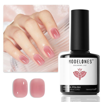 Picture of Modelones Gel Nail Polish, 15 ML Jelly Gel Nail Polish Sheer Pink Gel Polish Translucent Nude Pink Gel Polish Milky Clear Ice Pink Soak off LED Cured at Home Salon DIY French Manicure Nails Art