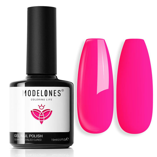 Picture of Modelones Hot Pink Gel Nail Polish, 15 ML Bright Pink Gel Polish Soak Off Led Neon Pink Gel Polish Nail Art Design Barbie Pink Gel Nail Polish Salon DIY Halloween Gel Manicure for Women Girl