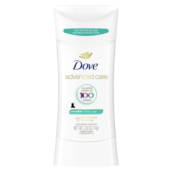 Picture of Dove Advanced Care Antiperspirant Deodorant Stick Sheer Cool Anti-stain antiperspirant deodorant for soft underarms All-day sweat and 72-hour odor protection 2.6 oz