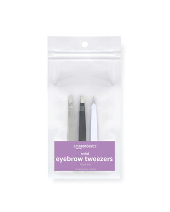 Picture of Amazon Basics Mini Eyebrow Tweezers 3-Pack, Black/White/Grey