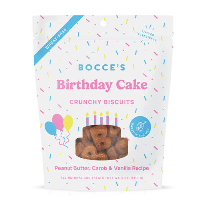 Picture of Bocce's Bakery Birthday Cake Treats for Dogs - Special Edition Wheat-Free Dog Treats, Made with Real Ingredients, Baked in The USA, All-Natural Peanut Butter Vanilla Biscuits, 5 oz