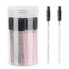 Picture of 100 Pcs Disposable Mascara Wands, Crystal Eyebrow Spoolies Brush for Eyelash Extensions, Lash Brushes with Container, Pink Stick Black Head, Black