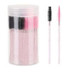 Picture of 100 Pcs Disposable Mascara Wands, Crystal Eyebrow Spoolies Brush for Eyelash Extensions, Lash Brushes with Container, Pink Stick Black Head,Pink