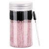 Picture of 100 Pcs Disposable Mascara Wands, Crystal Eyebrow Spoolies Brush for Eyelash Extensions, Lash Brushes with Container (Black, Pink)