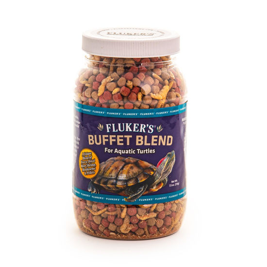 Picture of Fluker's Buffet Blend Aquatic Formula, Turtle Food with Freeze, Dried Shrimp, Mealworms, and Vitamin Enriched Pellets, 7.5 oz