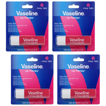 Picture of Vaseline Lip Therapy Care Rosy, Fast-Acting Nourishment, Ideal for Chapped, Dry, Cracked, or Damaged Lips, Lip Balm, 4-Pack, 0.16 Oz Each