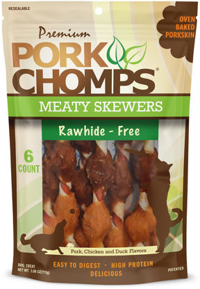 Picture of Pork Chomps Premium 6CT Meaty Skewers, Brown , 3.98 Ounce (Pack of 1)