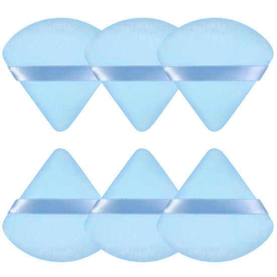 Picture of Pimoys 6 Pieces Powder Puff Face Soft Triangle Makeup Puff for Loose Powder Setting Powder, Velour Makeup Blender Sponge Set Beauty Makeup Tool, Blue